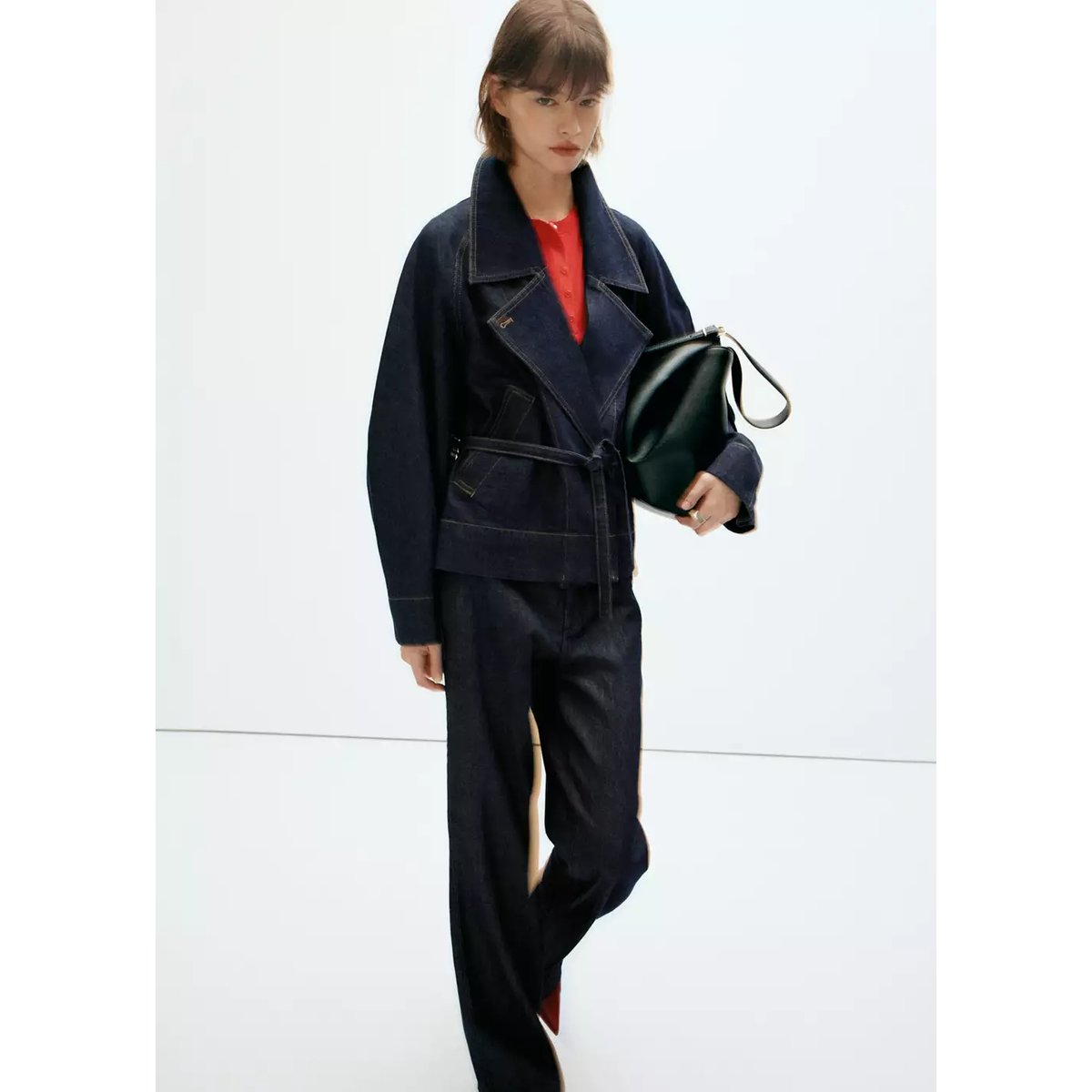Trench denim ceinture bleu, MANGO