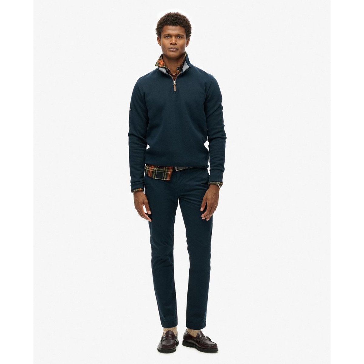 Sweatshirt Core Pique Demi-Zip bleu marine éclipse, SUPERDRY