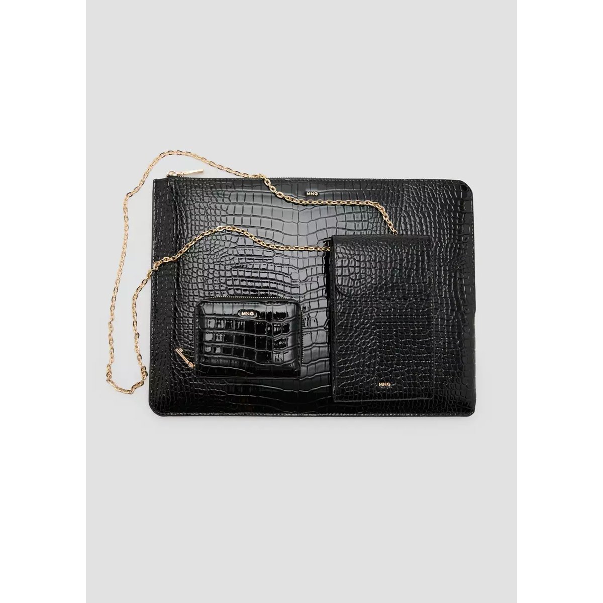 Housse téléphone portable effet croco brillant noir, MANGO