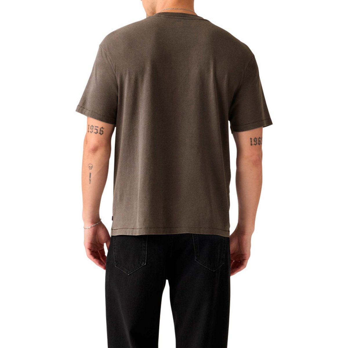 T-shirt en coton marron à coupe droite pourvu d'un large col rond marron, LEVI'S