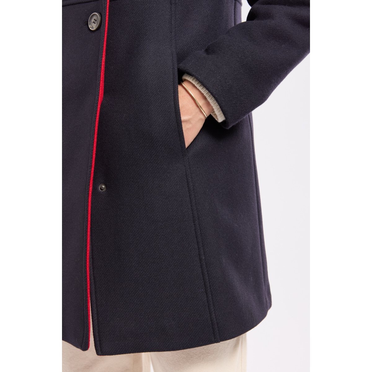 Manteau bi-colore en laine marine/rouge, ARMOR-LUX