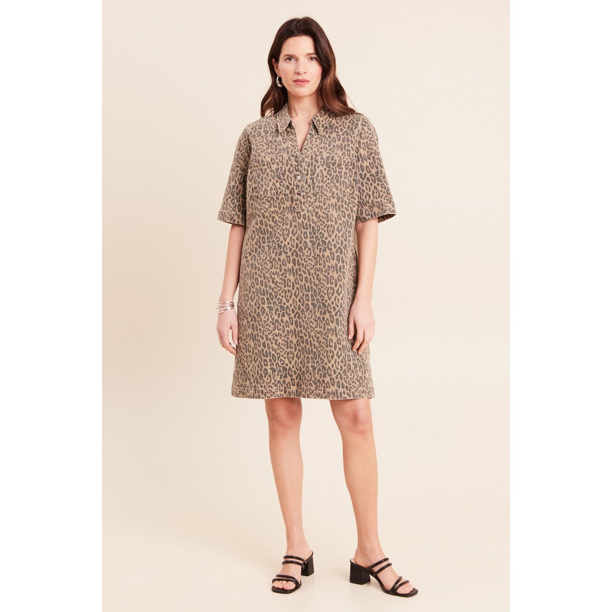 Robe courte droite imrpimée léopard marron, BREAL