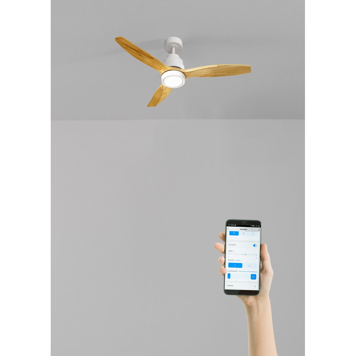 Ventilateur de plafond 40W  avec lumière avec Wi-Fi WIND STYLANCE NATURAL WOOD blanc/bois naturel, CREATE