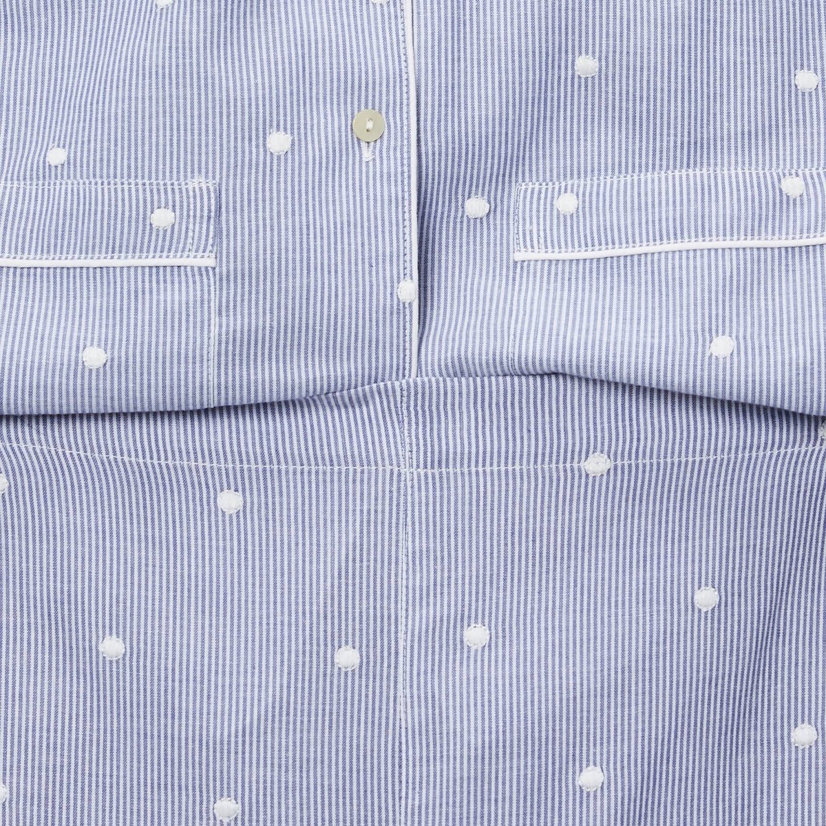 Pyjama long à rayures et pois brodés en coton BIO GOTS marine, MONOPRIX