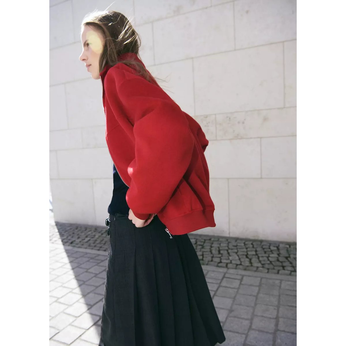 Veste bomber en laine mélangée rouge, MANGO