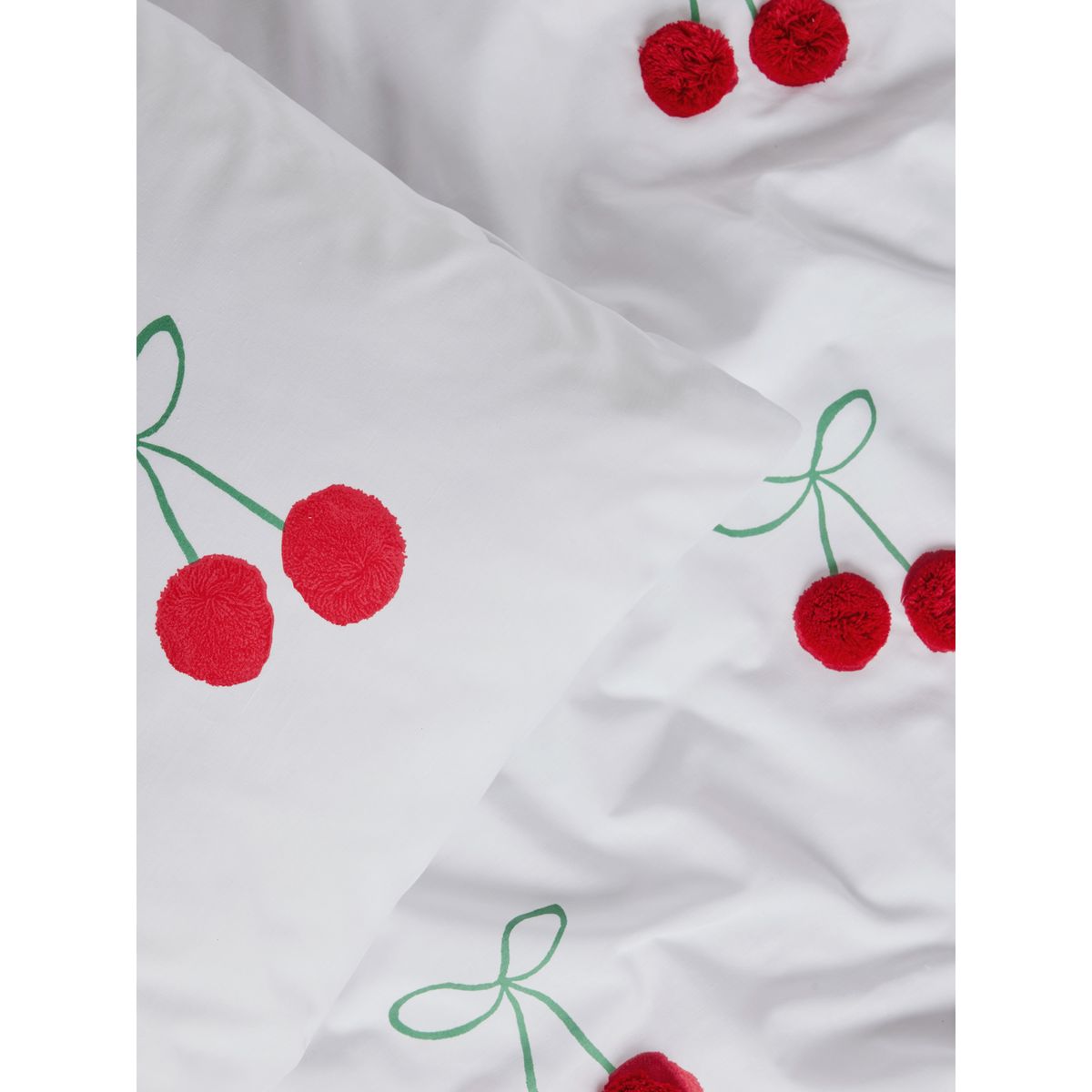 Housse de couette et taie en polycoton poms cerises rouges, NEXT