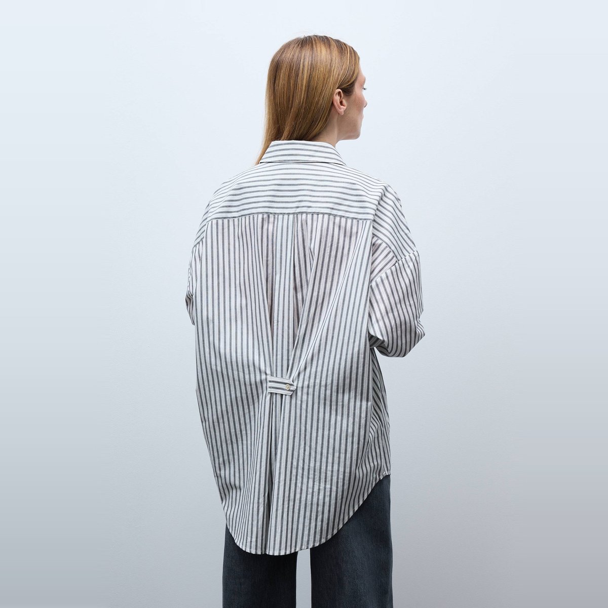 Chemise manches longues rayée en coton BIO GOTS gris fonce anthracite, MONOPRIX