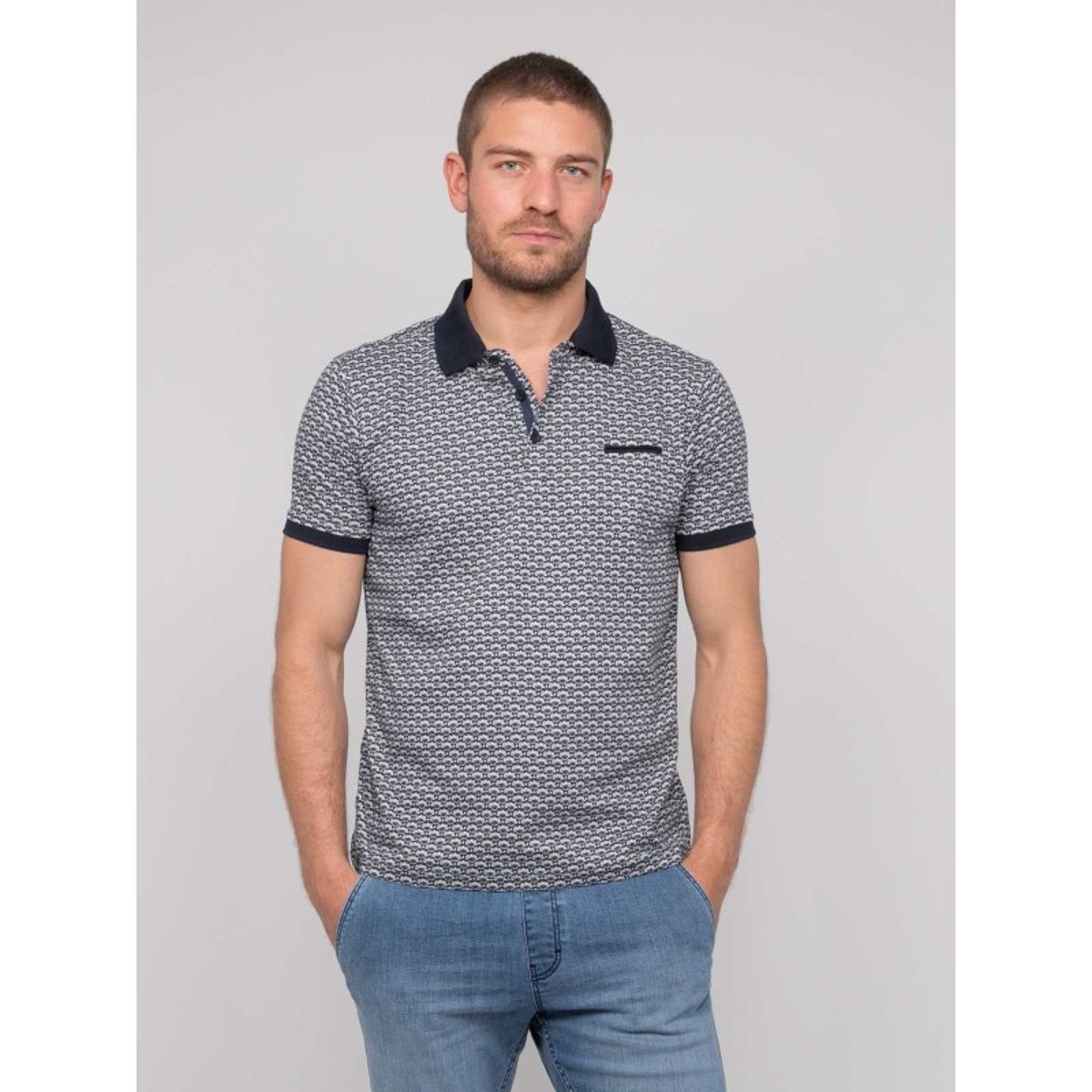 Polo Manches Courtes Coton Motifs Palaina bleu marine, RITCHIE