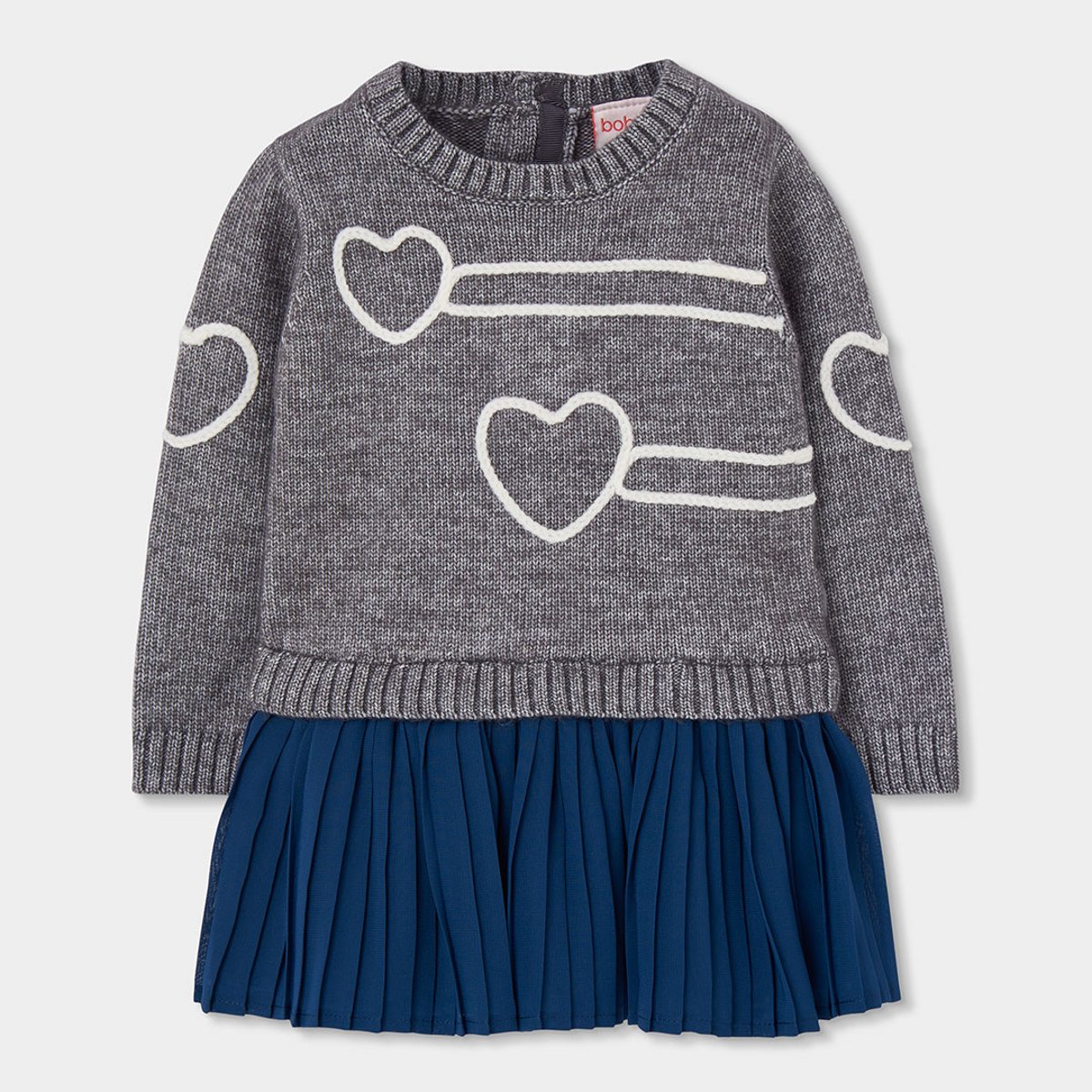 Robe fille avec coeurs et jupe gris, BOBOLI
