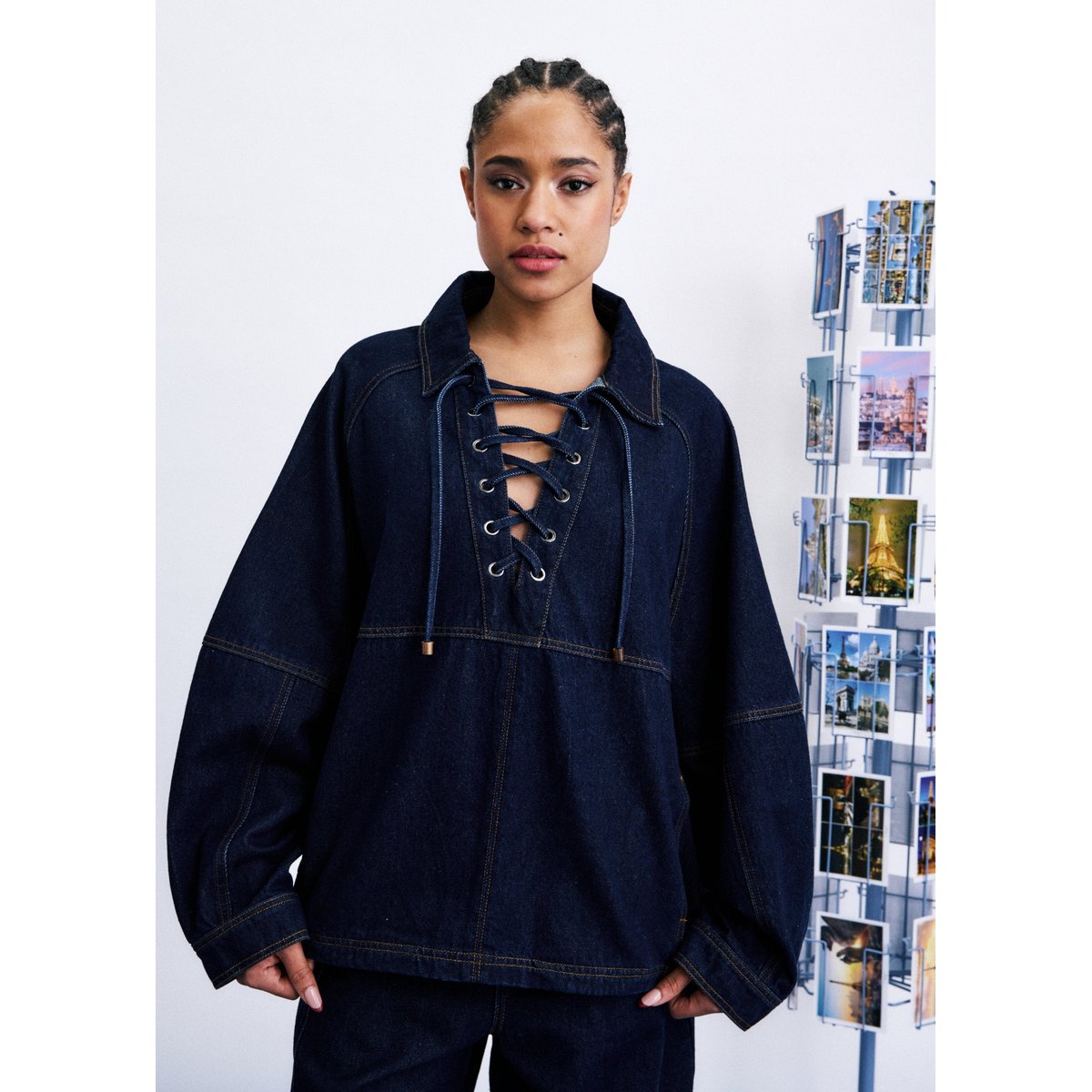 Blouse Sorae en coton SORAE bleu marine, FRNCH