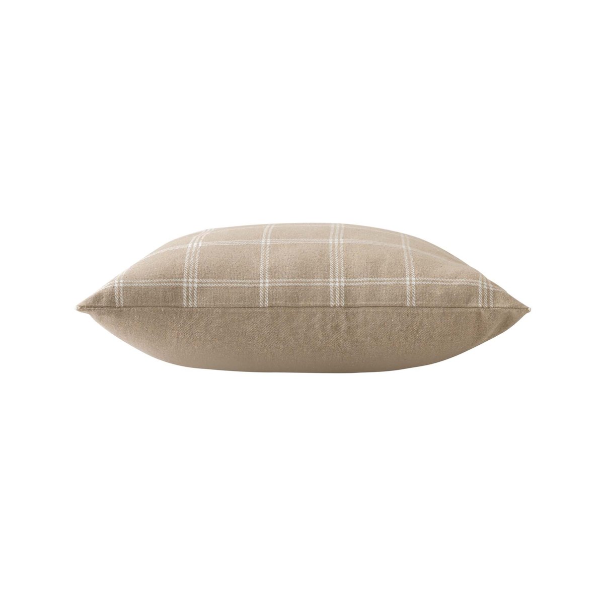 Coussin déhoussable à carreaux en poly-coton tissé sable, DOUCEUR D'INTÉRIEUR