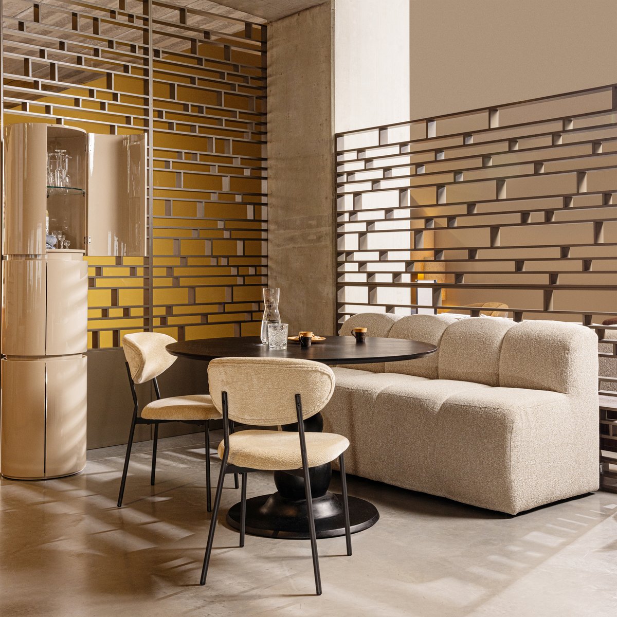 Banc de salle a manger avec dossier en bouclé L164 MOJO beige, WOOOD