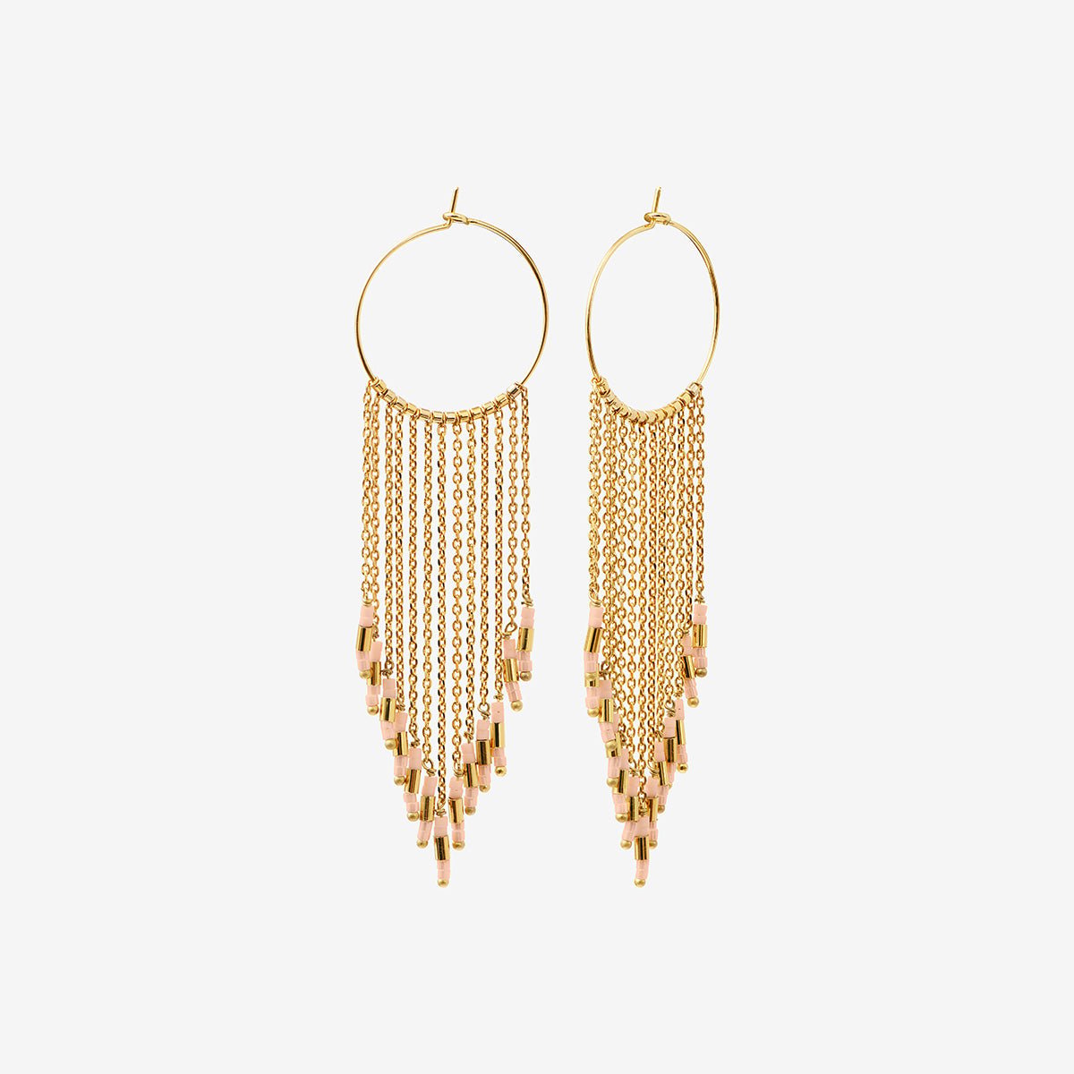 Boucles d'oreilles dorées peche/rose nacré grand modèle - folk rose, CAROLINE NAJMAN