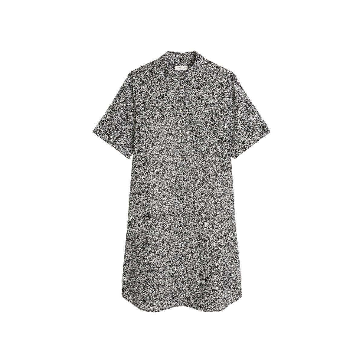 Robe chemisier loose en voile de coton imprimé noir, MARC O'POLO