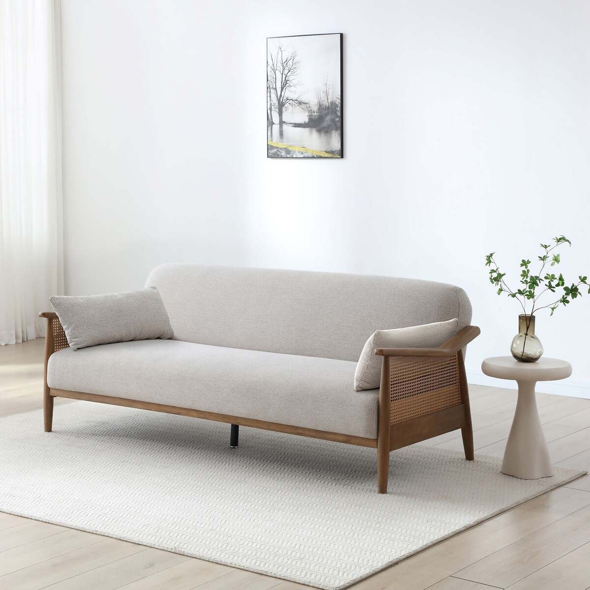 Ziva Chenille 3-Seater Sofabed with Rattan Arms natural, ÉDITÉ