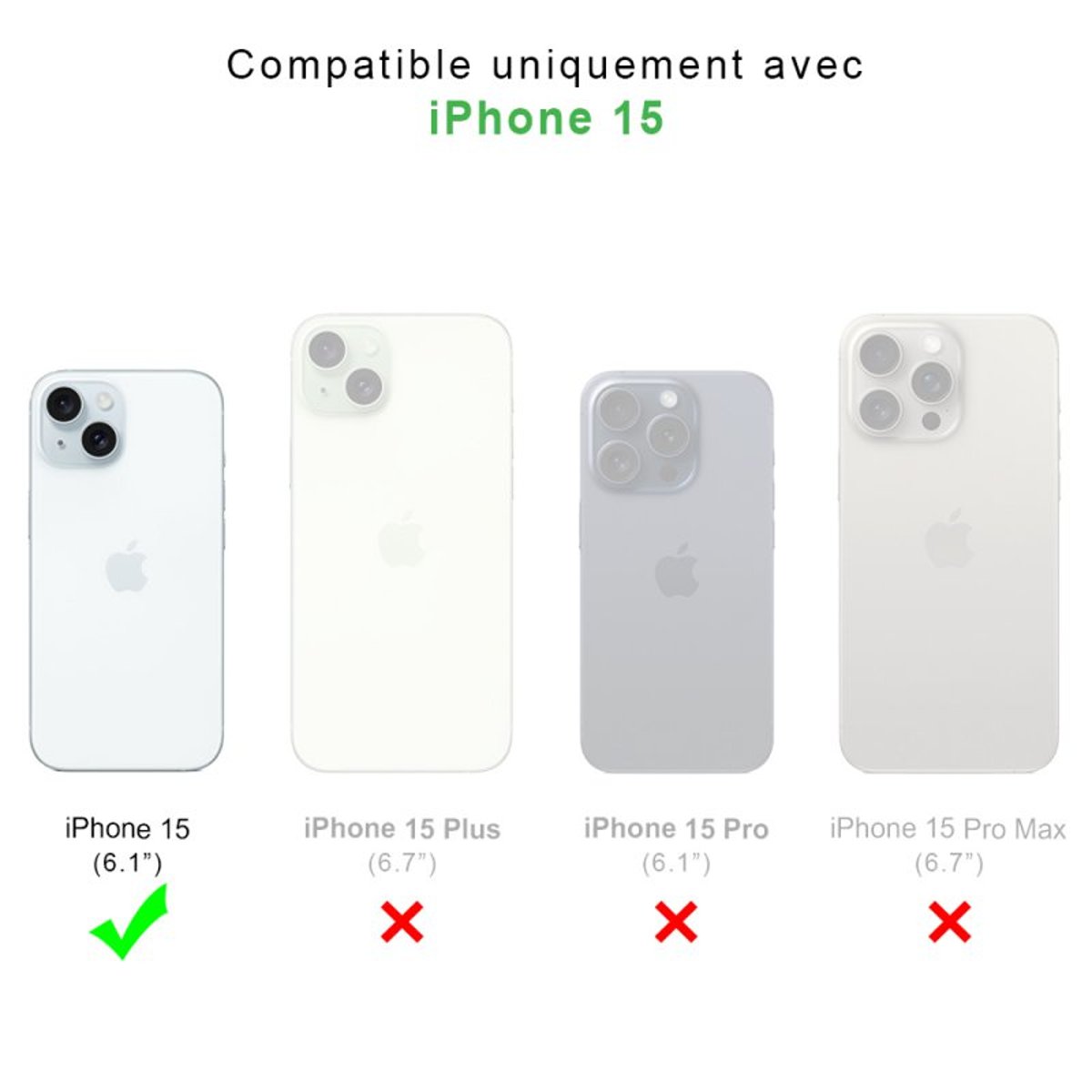 Coque iPhone 15 antichoc + 2 vitres transparent, EVETANE