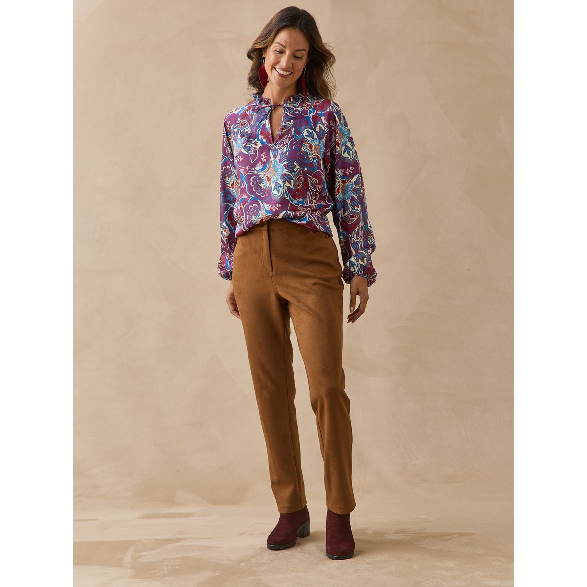 Blouse col volanté imprimé bleu, DAXON