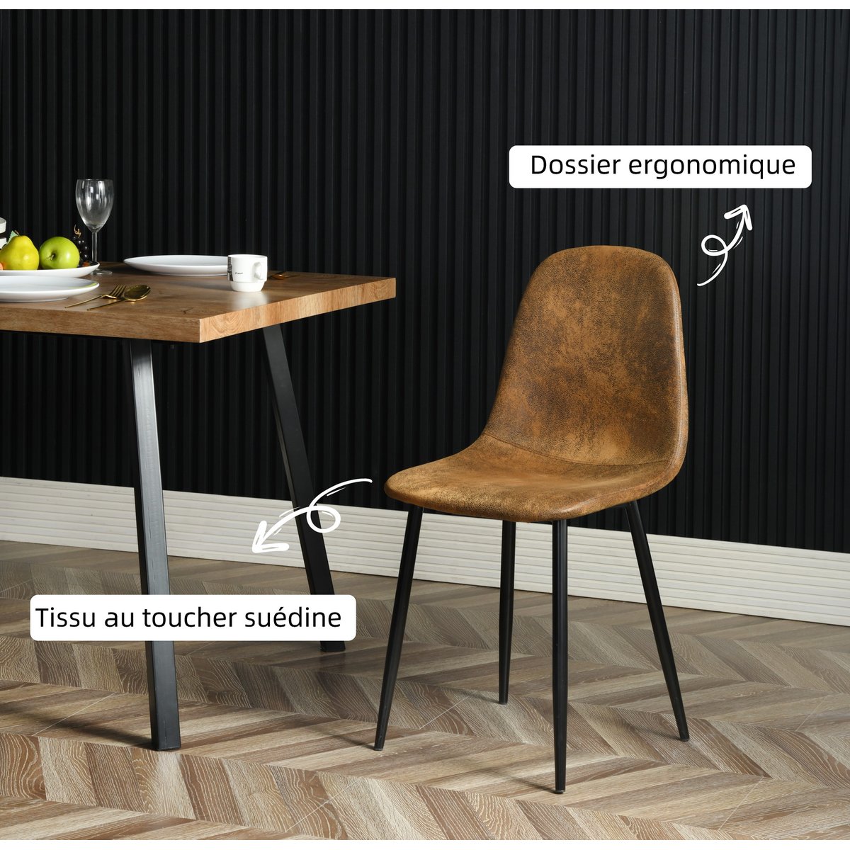 Ensemble table à manger ronde avec 4 chaises, CLIFTWHITESET white brown, MEUBLES COSY