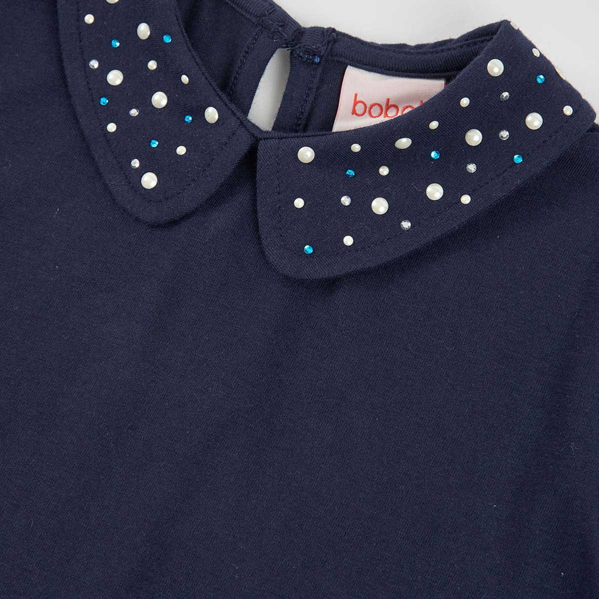 T-shirt fille en maille avec perles bleu, BOBOLI