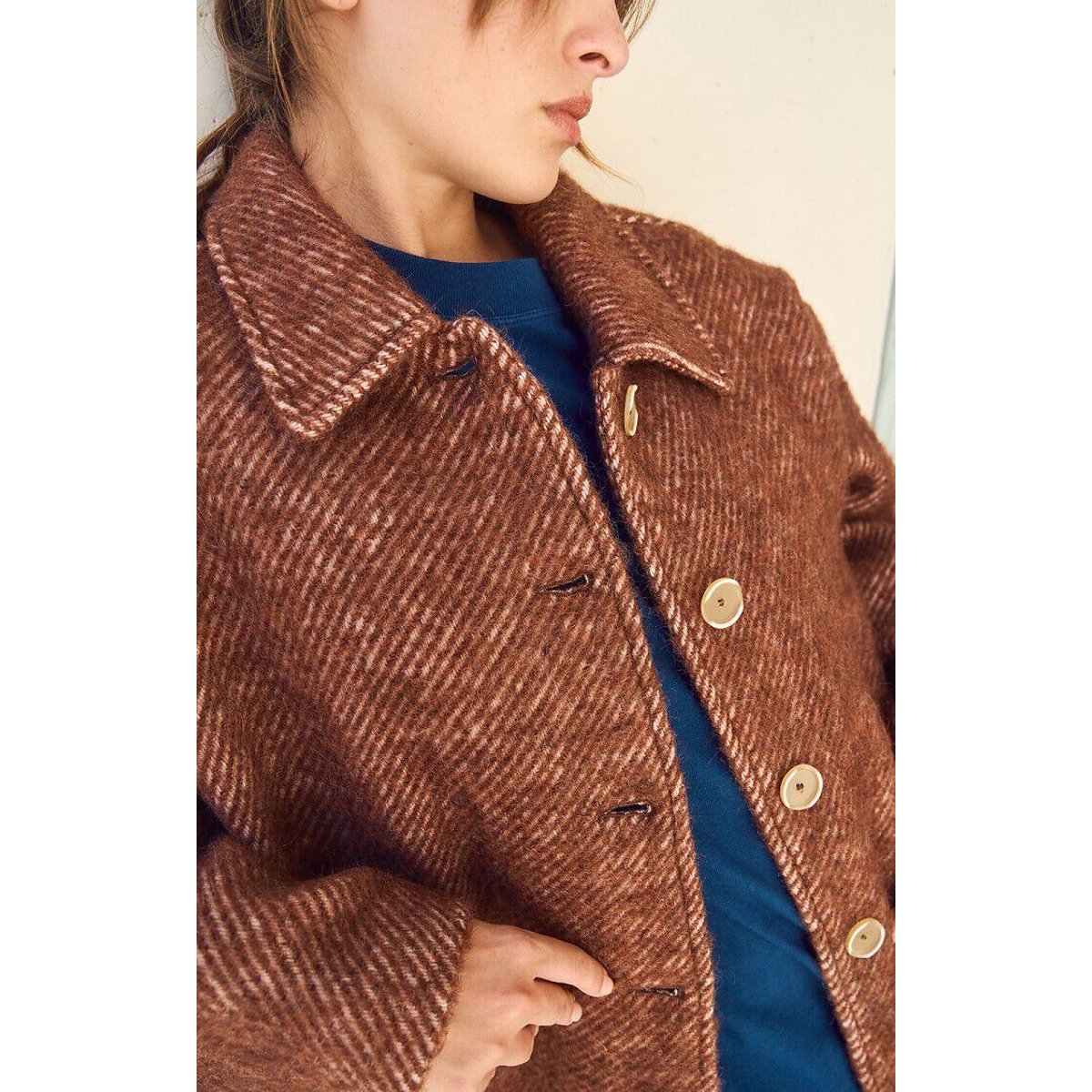 Manteau mi-long ample, LULOW marron chiné, AMERICAN VINTAGE