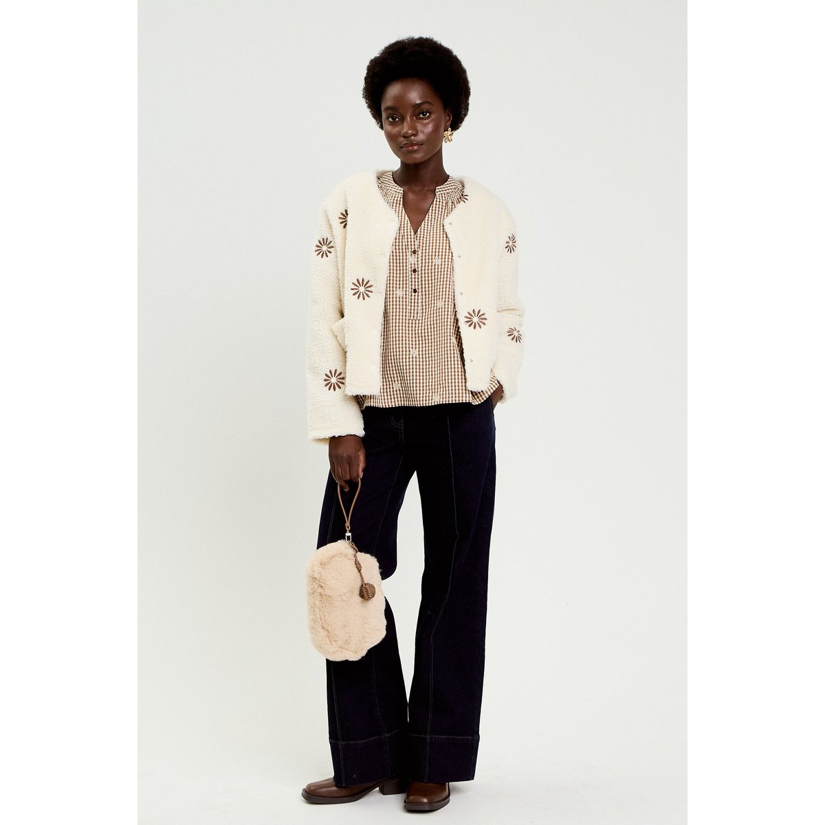 Blouse vichy brodée blanc, CACHE CACHE