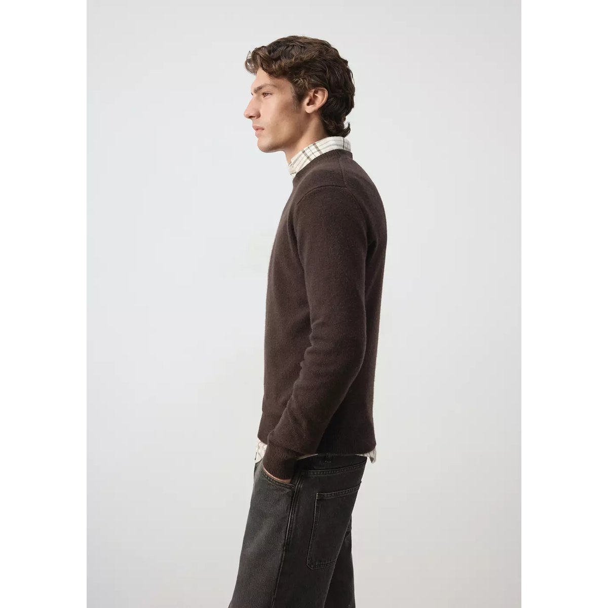 Pull-over maille laine mélangée chocolat, MANGO MAN