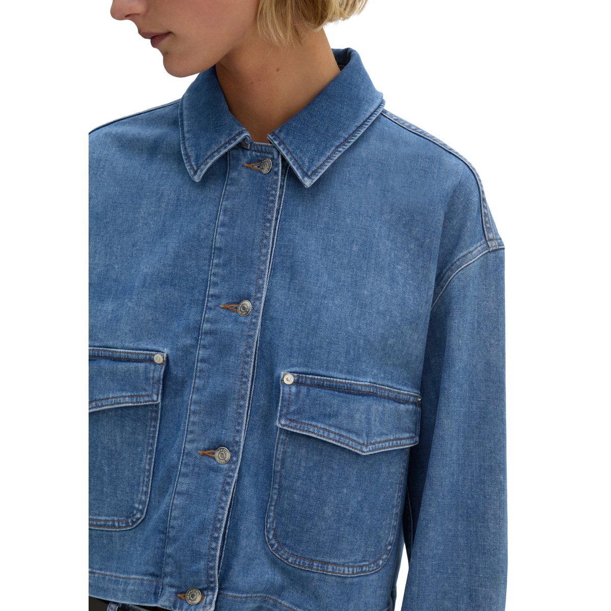 Chemise en jean relaxed en denim Cashmere Touch bleu moyen, MARC O'POLO