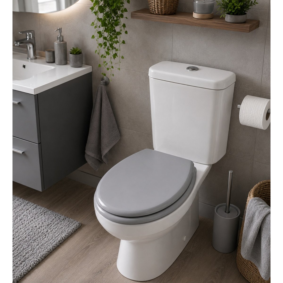 Abattant WC Gris MDF – Charnières Plastiques – 47 x 37 cm gris, EDEN