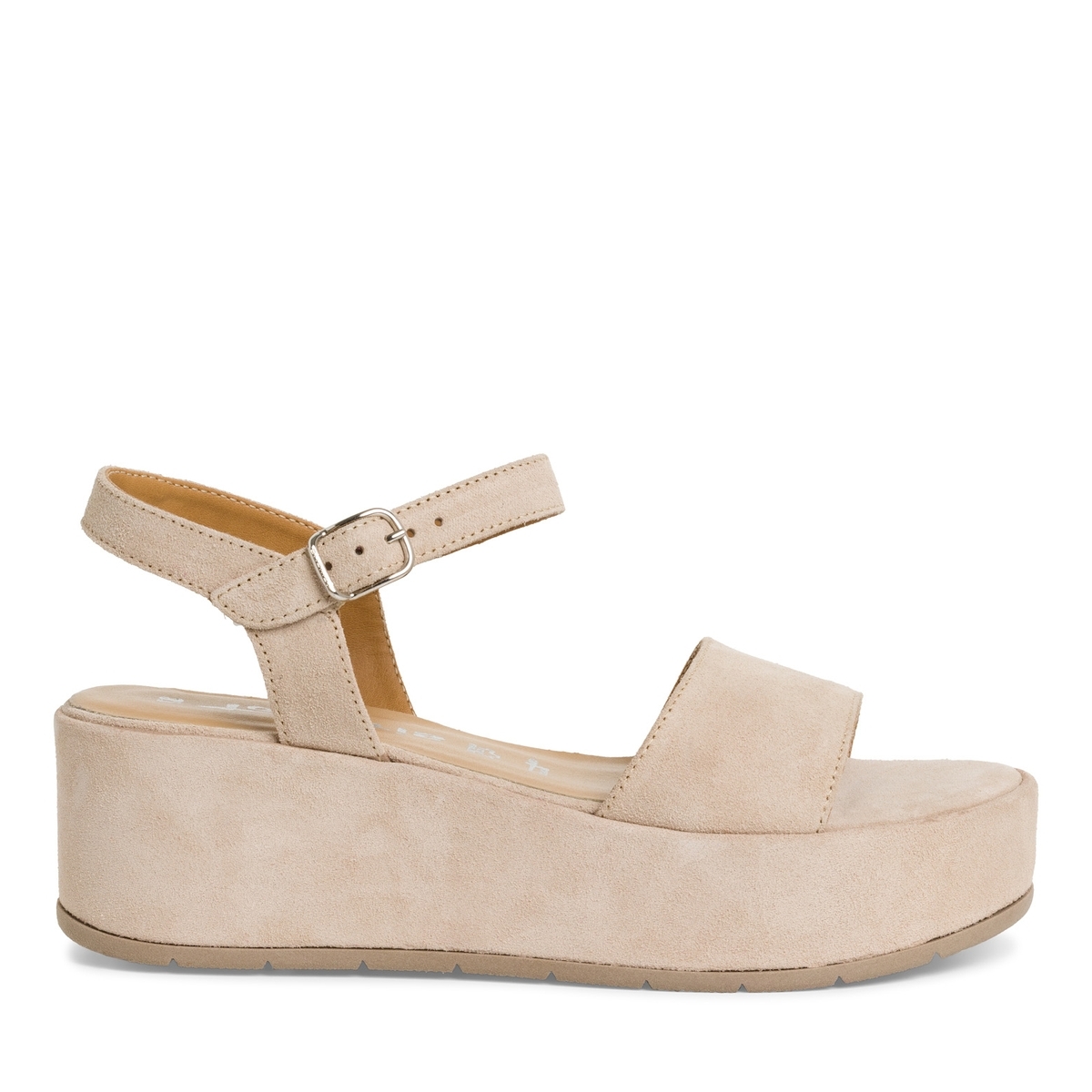 Sandale à talon en cuir beige, TAMARIS