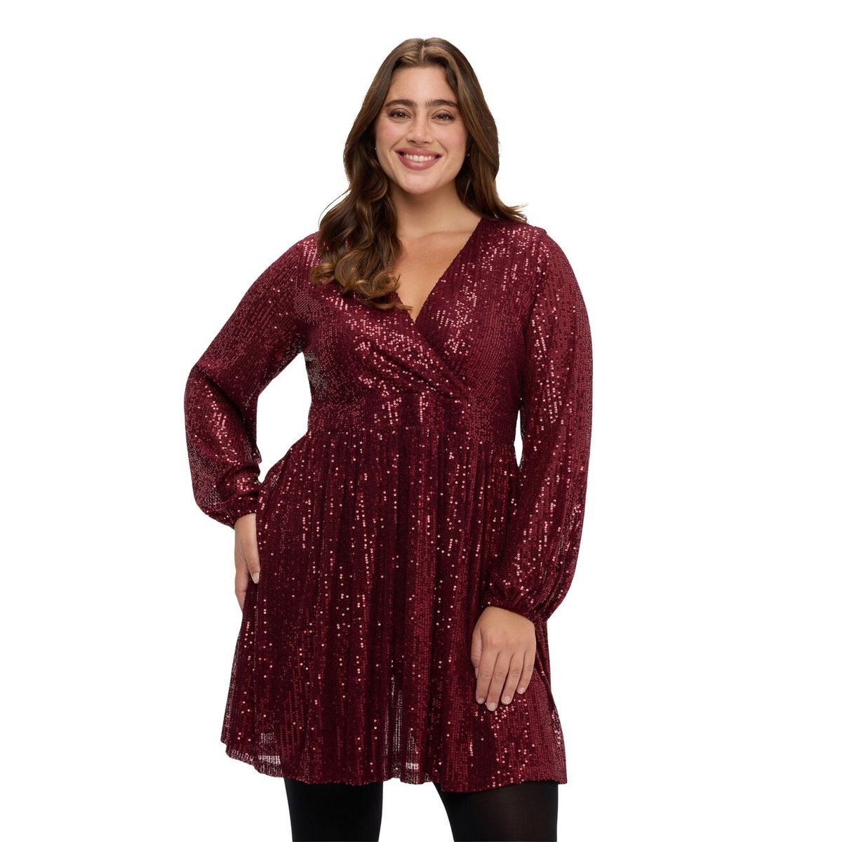 Robe à col croisé entièrement pailletée burgundy, FIORELLA RUBINO
