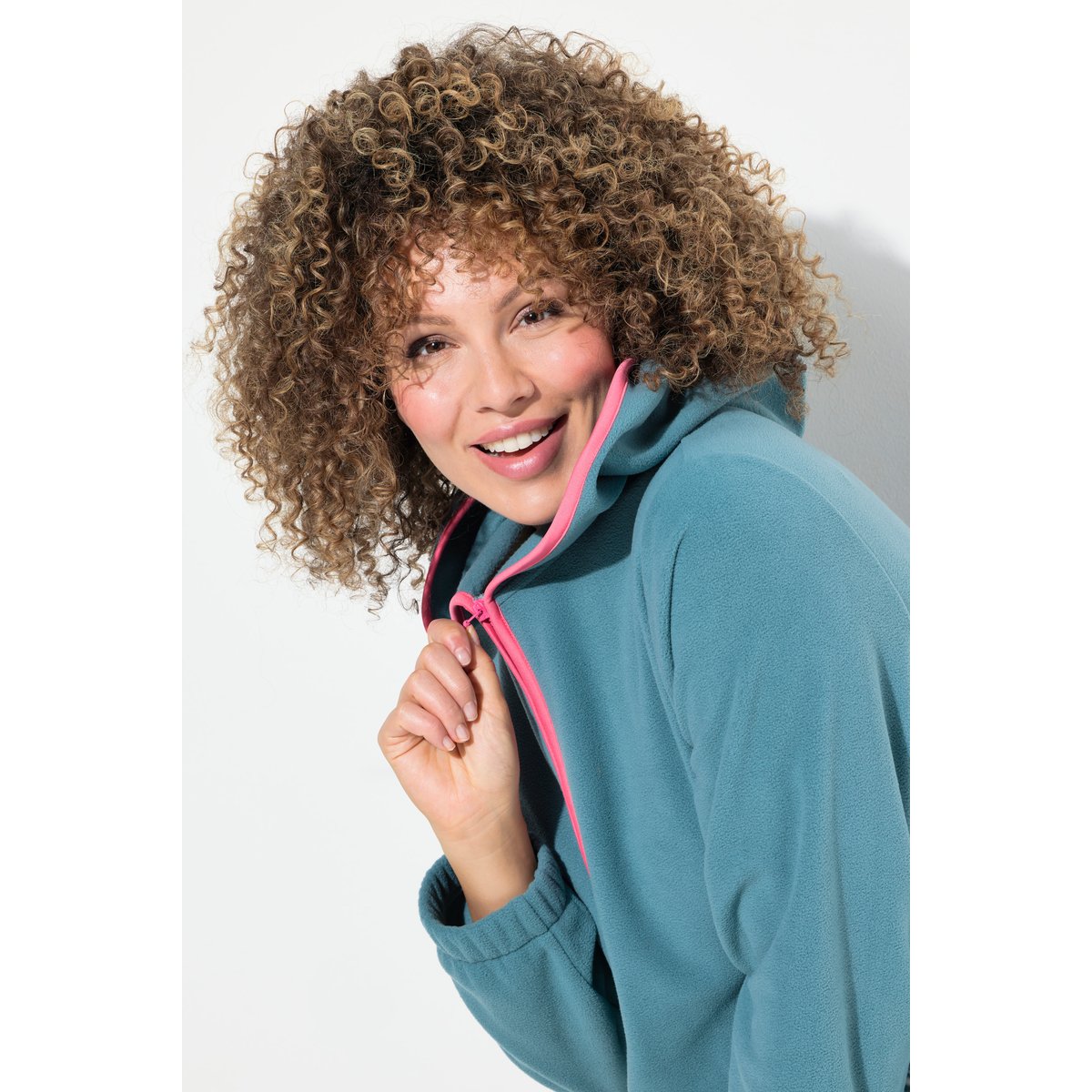 Sweat-shirt en polaire, manches longues vert glacier, ULLA POPKEN