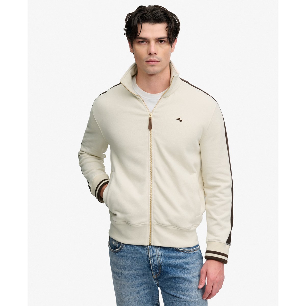 Veste de Survêtement Logo Script Coupe Décontractée écru chiné, SUPERDRY