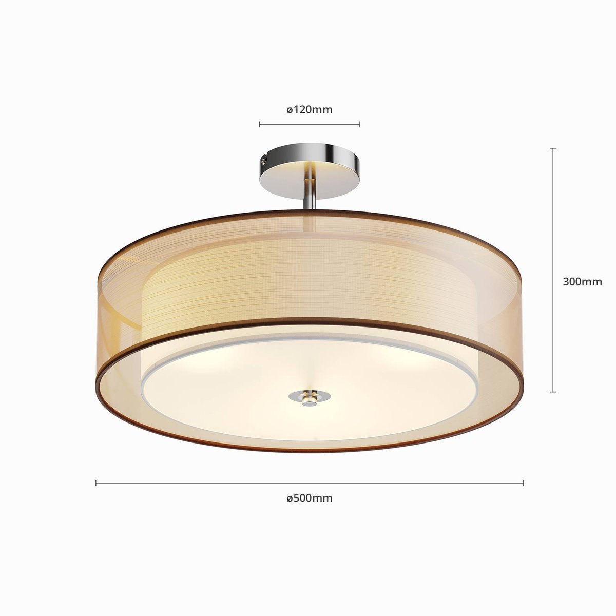 Plafonnier en textile moderne, Pikka chrome, marron, blanc, LINDBY