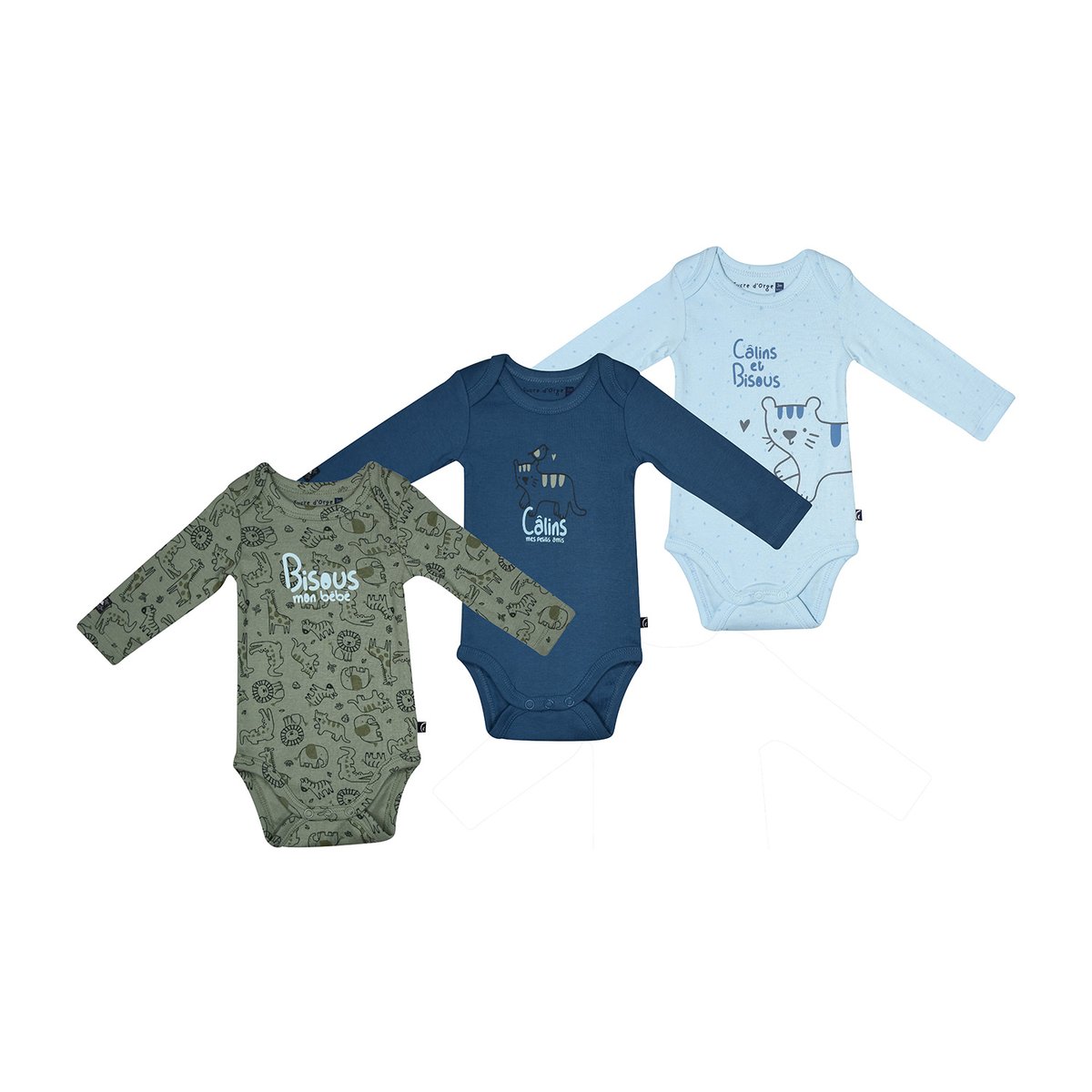 Lot de 3 bodies rio manches longues bleu, SUCRE D'ORGE