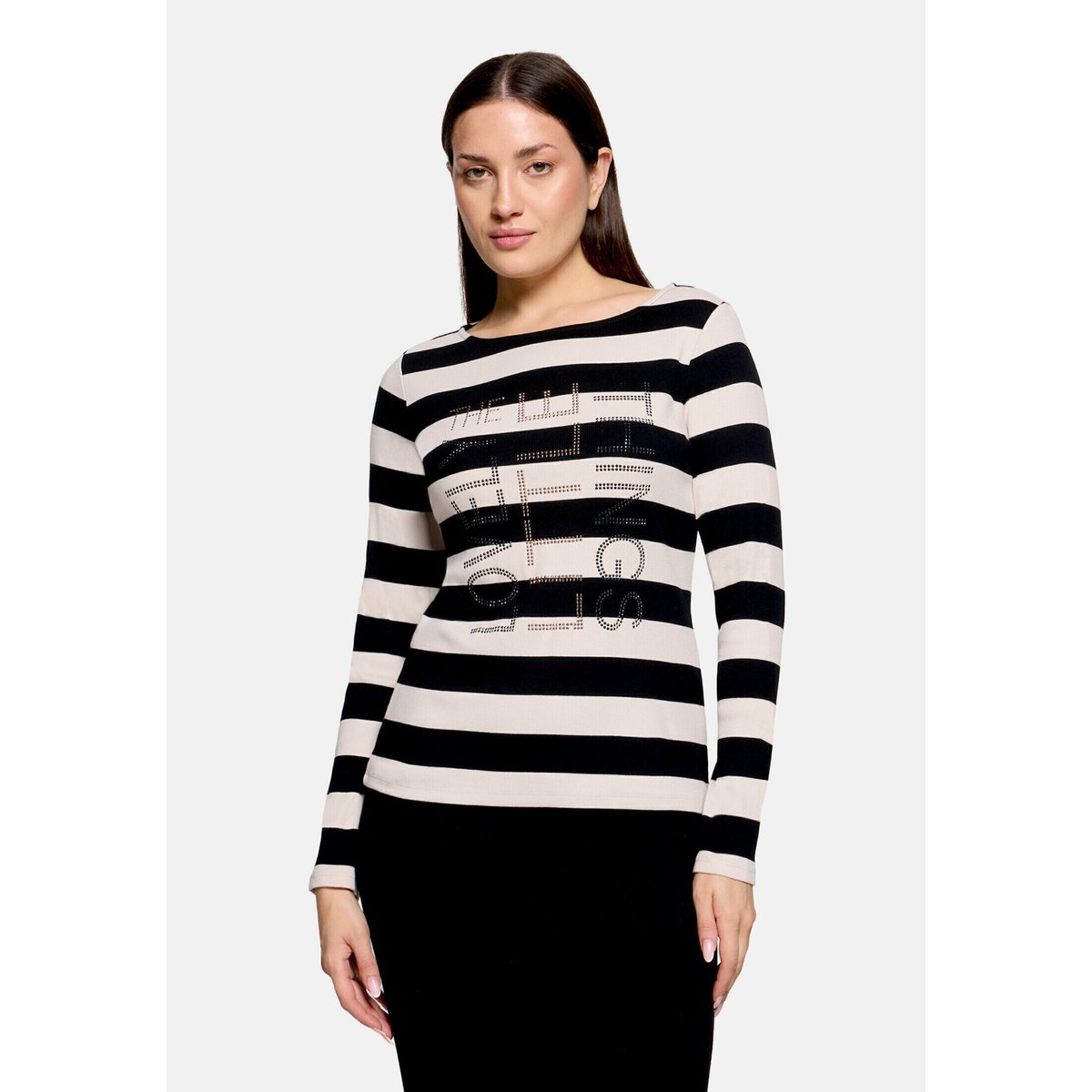 T-shirt basique de texture côtelée noir/blanc, BETTY BARCLAY