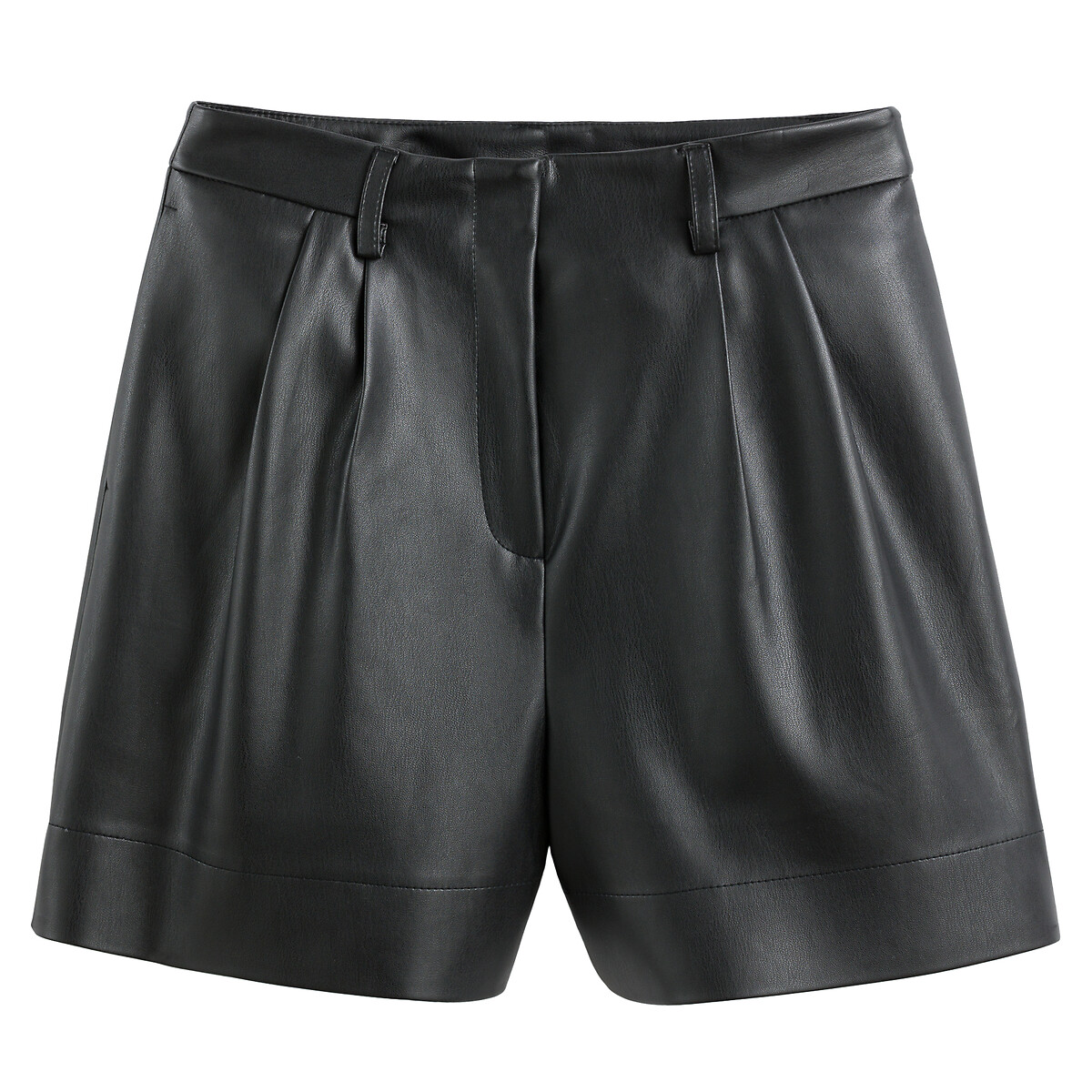 Faux Leather Shorts with Pleat Front black, LA REDOUTE COLLECTIONS
