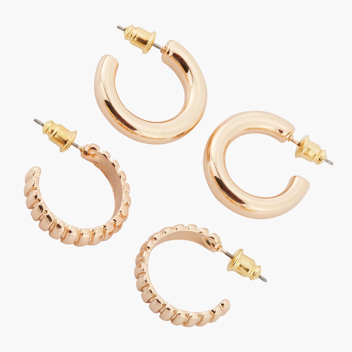 Set de 2 créoles rondes dorées lisses et striées doré, BALABOOSTE