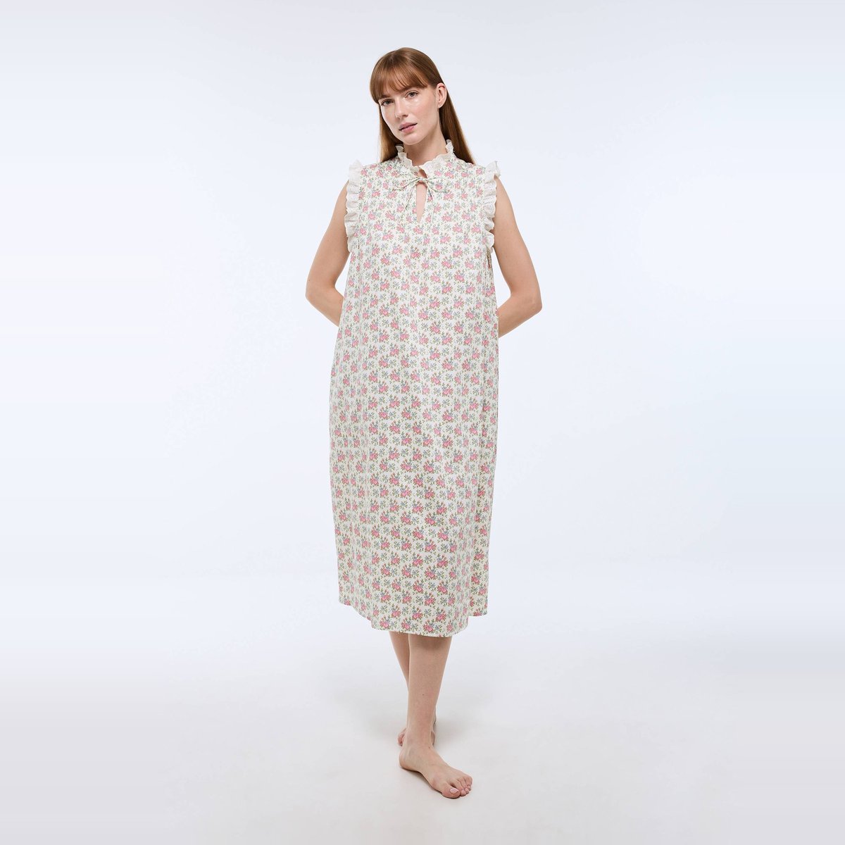 Chemise de nuit imprimée sans manches en coton BIO GOTS ecru, MONOPRIX