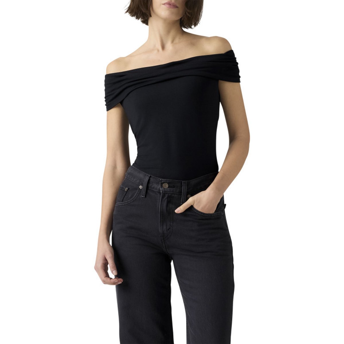 Débardeur noir ajusté avec un col drapé avec épaules dénudées noir, LEVI'S