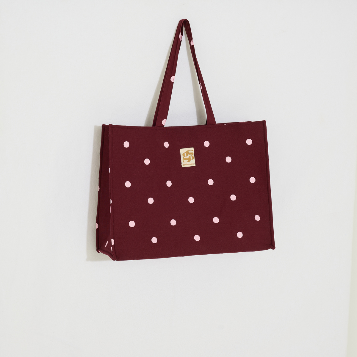 Sac cabas totebag zippé à pois orange bordeaux, GRAIN DE MALICE