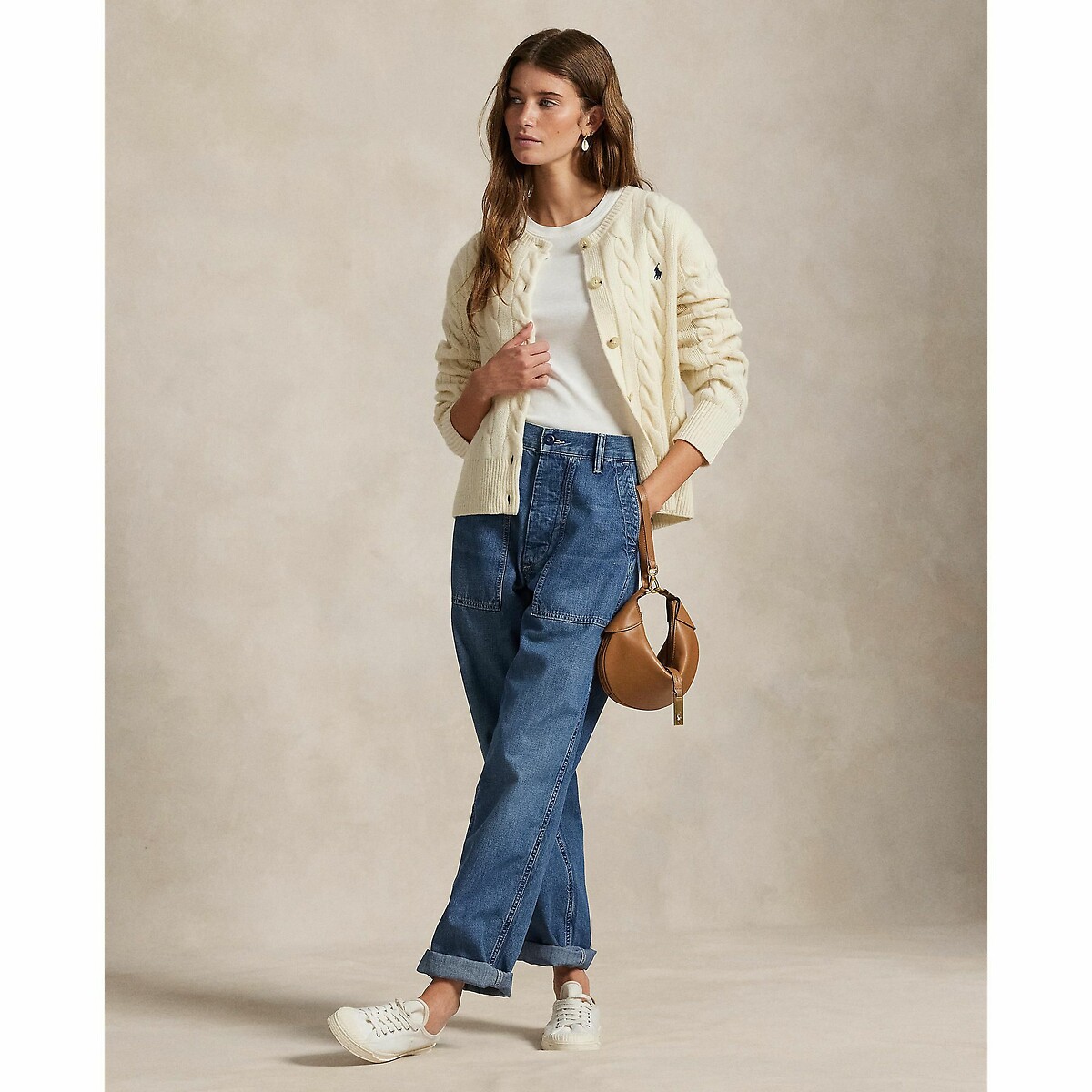 Cardigan en maille torsadée, 80% laine 20% cachemire crème, POLO RALPH LAUREN