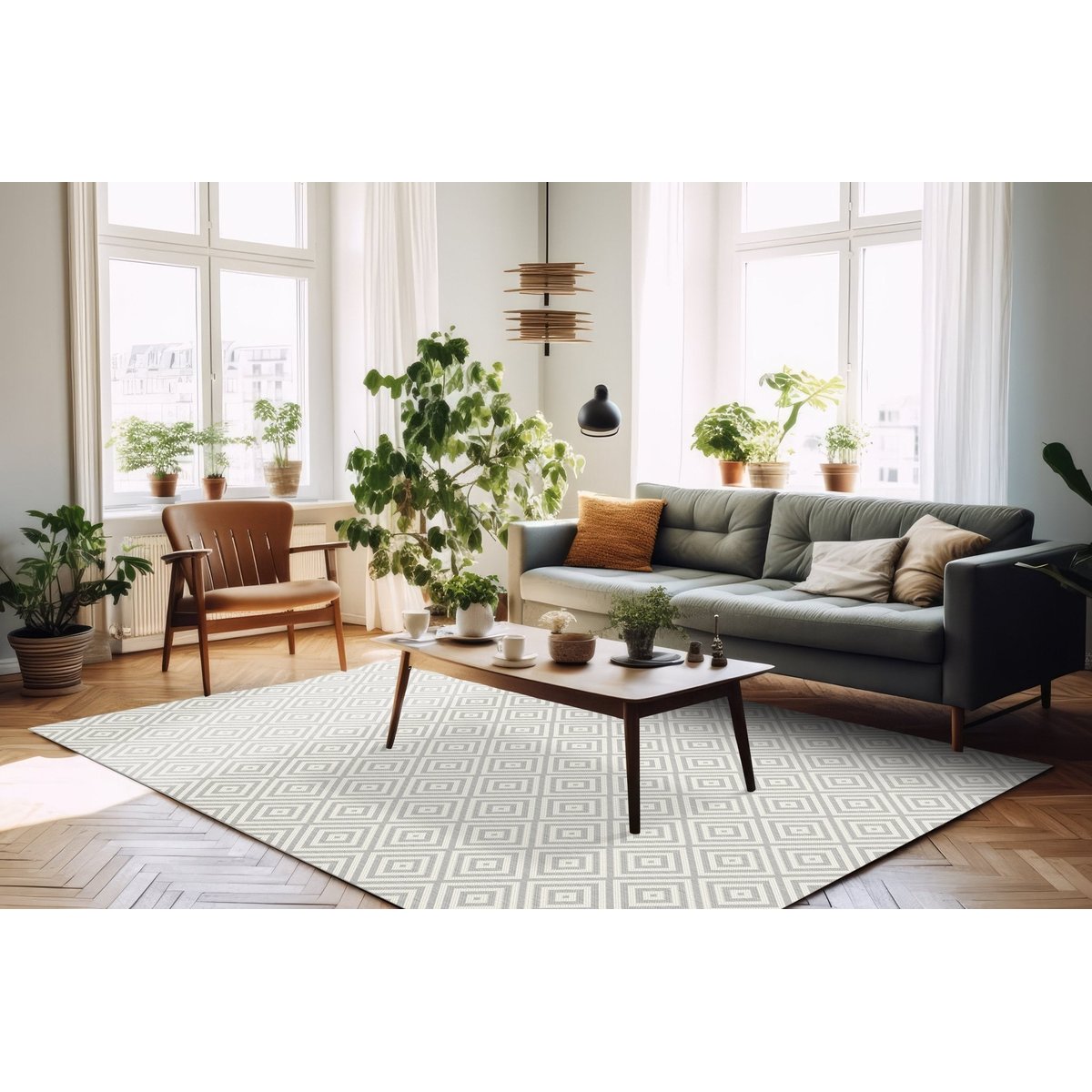 Tapis design intérieur extérieur SOLARA gris clair, AFK LIVING