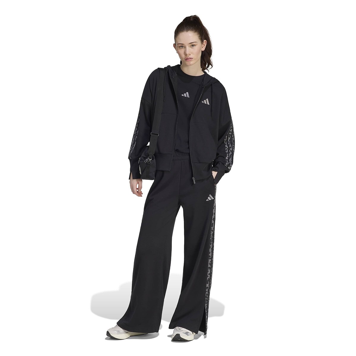 Sweat zippé à capuche manches longues imprimées léopard Essentials noir, ADIDAS SPORTSWEAR