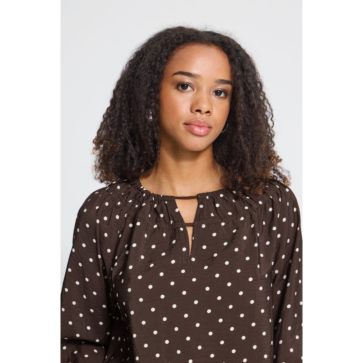 Blouse à manches longues marron coffee bean/birch dot, ICHI