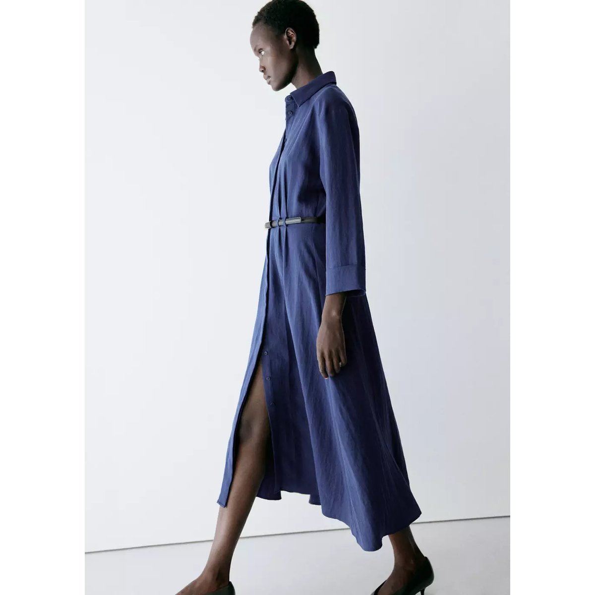 Robe chemise Lyocell bleu marine, MANGO