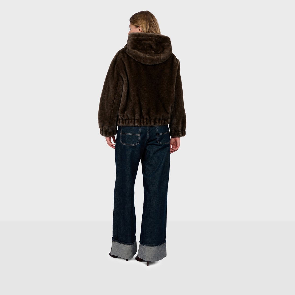 Blouson bomber zippé à capuche LISE chocolat, OAKWOOD