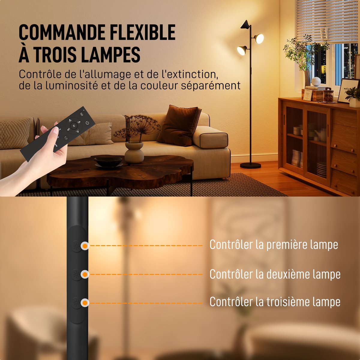 Lampadaire Acier Noir noir, HOMCOM