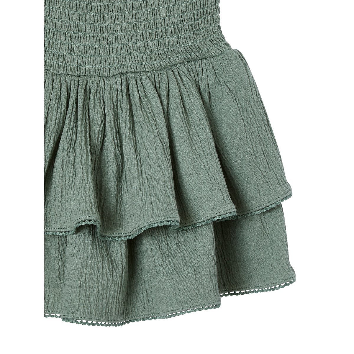Jupe à volants taille smockée vert sauge, VERTBAUDET