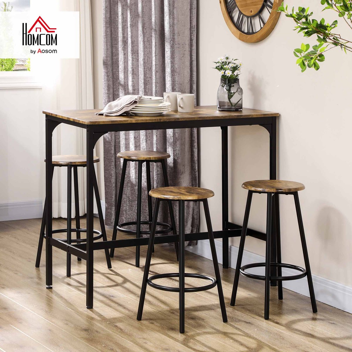 Ensemble de table de bar Métal Marron marron, noir, HOMCOM