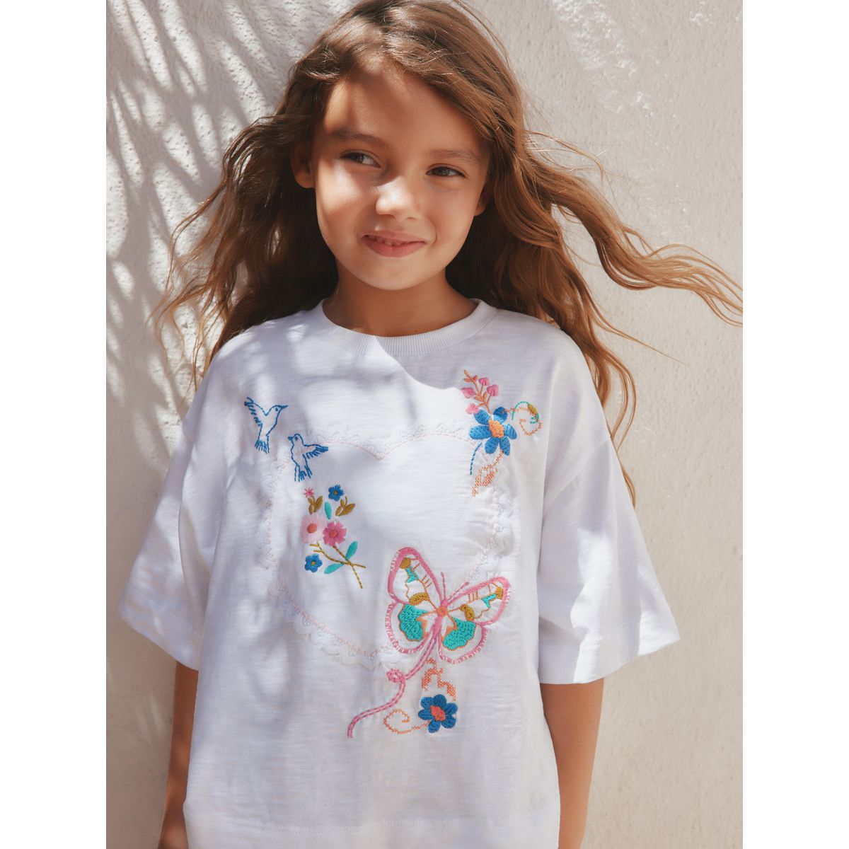 T-shirt droit oversize brodé blanc, NEXT
